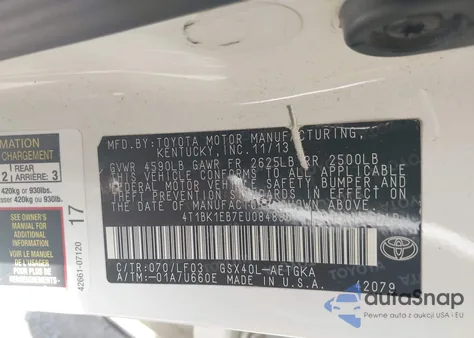 2014 Toyota Avalon Xle Premium from USA, damaged, VIN 4T1BK1EB7EU084896